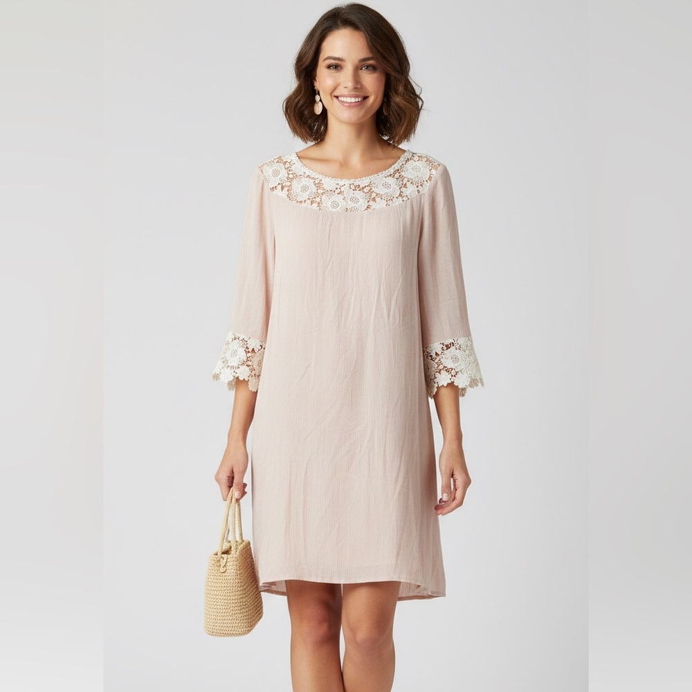 Altar’d State boho midi dress lace bell sleeves blush pink Cottagecore peasant